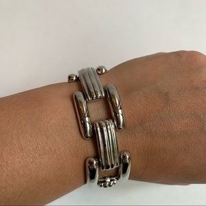 Monet Silver Tone Large Rectangle Link Bracelet Vintage